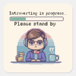 Introverteren in uitvoering – Grappige Retro Pixel Vierkante Sticker