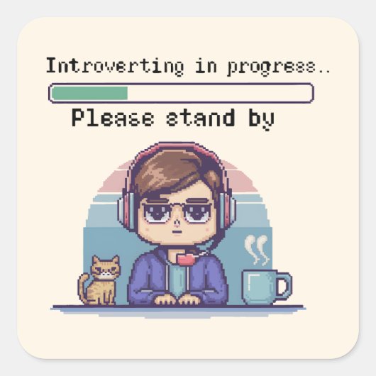 Introverting in uitvoering – Grappige Retro Pixel Vierkante Sticker (Voorkant)