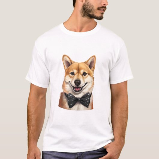 Inu Dog Wearing Bow Stropdas T-shirt (Voorkant)