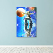 Inuit Eskimo Inukshuk & Moon Fantasy Art Canvas Afdruk (Insitu (Houten vloer))