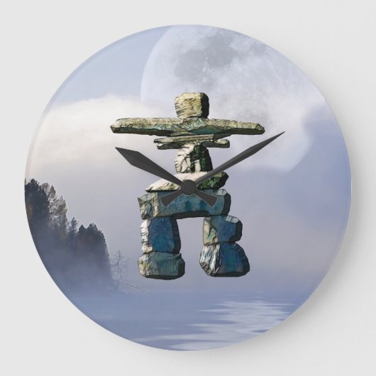 Inuit Inukshuk & Wilderness Moon Art Clock Grote Klok (Voorkant)