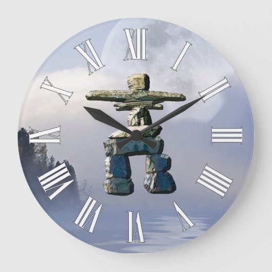 Inuit Inukshuk & Wilderness Moon Art Clock Grote Klok (Voorkant)