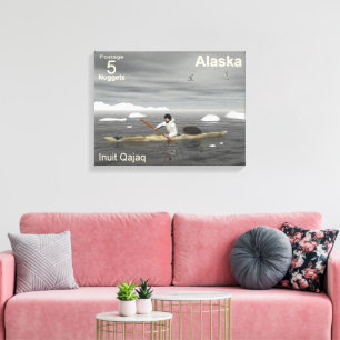 Inuit Kayak - Alaska Postage Canvas Afdruk