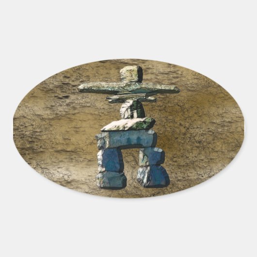 Inukshuk Native American Spirit Stones Ovale Sticker (Voorkant)