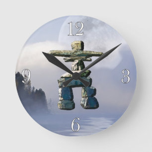 Inukshuk & Wilderness Moon Art Clock Ronde Klok