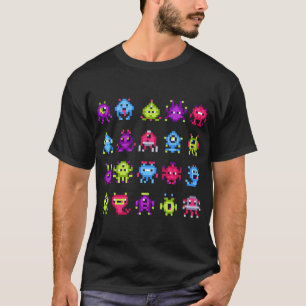 INVADERS I Love 80s Retro 8 Bit Pixel Space Monst T-shirt