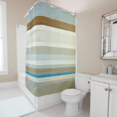 'Invent' Blue en Beige Abstract Art Douchegordijn (In situ)