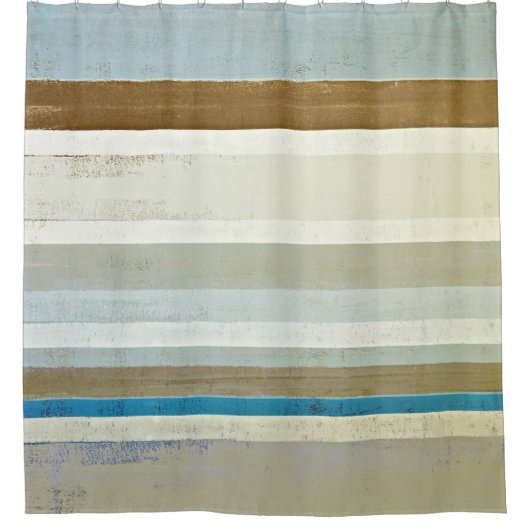 'Invent' Blue en Beige Abstract Art Douchegordijn (Voorkant)