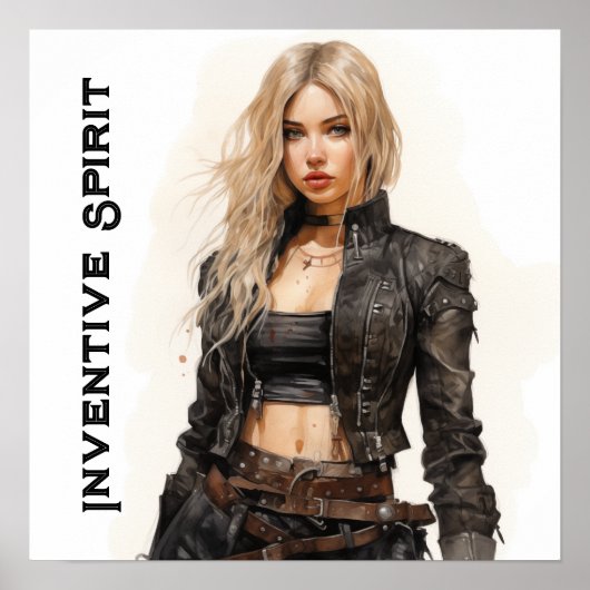 Inventieve geest Steampunk jonge vrouw Poster (Voorkant)