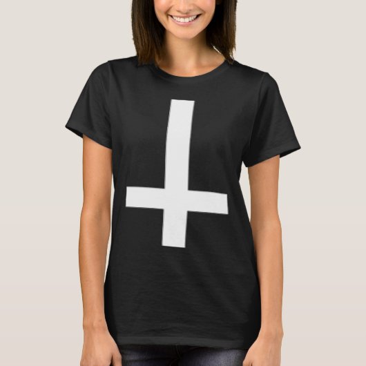 Inverted Cross Upside Down Satan Antichrist Atheis T-shirt (Voorkant)
