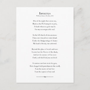 Invictus Poem, inspirerend poëzie Briefkaart