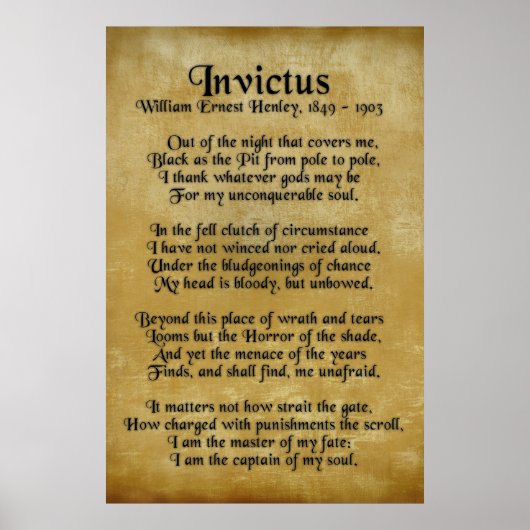 "Invictus", Victoriaans gedicht op perkament Poster (Voorkant)
