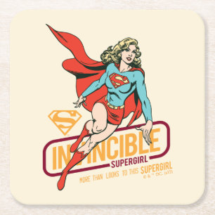 Invincie Supergirl Retro Grafisch Vierkante Kartonnen Onderzetter