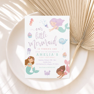Invitación al cumpleaños de la sirena bajo el mar kaart
