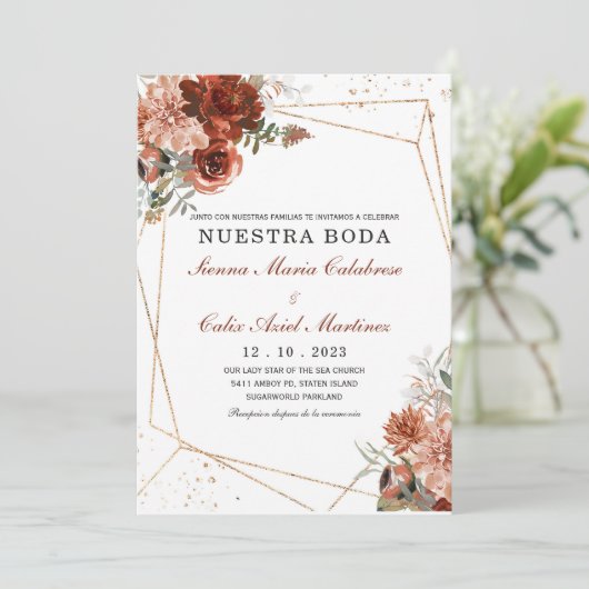 Invitación boda marsala en español invitation (Debout devant)