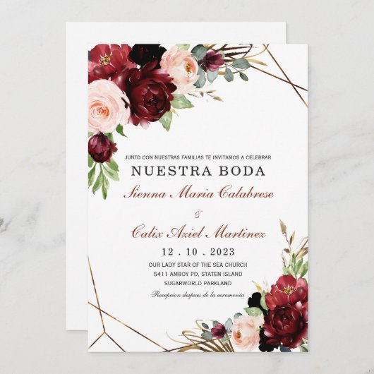 Invitación boda marsala en español invitation (Devant / Derrière)