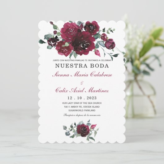 Invitación boda marsala en español-uitnodiging kaart (Staand voorkant)