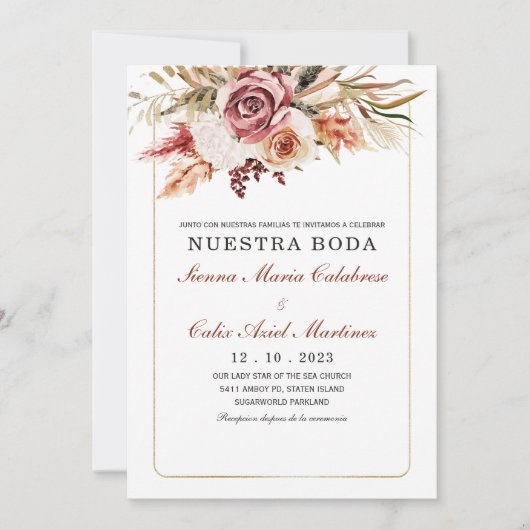 Invitación boda marsala en español-uitnodiging kaart (Voorkant)