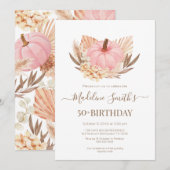 Invitación Boho Pink Pampas Grass Pumpkin Birthday Kaart (Voorkant / Achterkant)