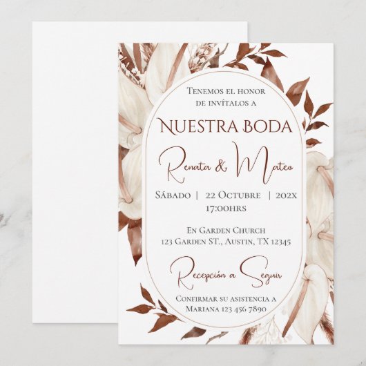 Invitación Boho Spanish Wedding Invitation (Devant / Derrière)