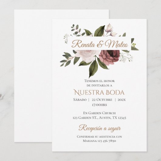 Invitación Boho Spanish Wedding Invitation (Devant / Derrière)