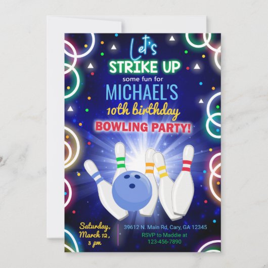 Invitación Bowling, strike up some fun, boy birthd Kaart (Voorkant)