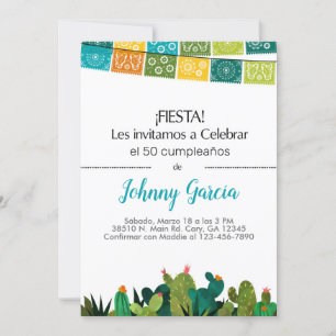 Invitación cactus bunting fiesta voor man, hombre. kaart