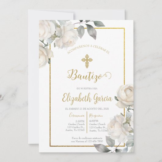 Invitación con ramo para bautismo kaart (Voorkant)