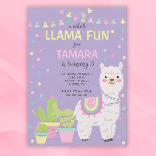 Invitación cumpleaños de Llama, lama divertida, c Kaart
