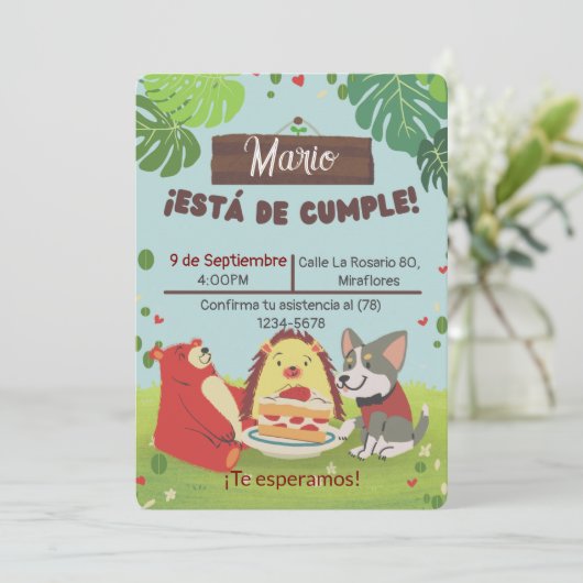 Invitación Cumpleaños Infantil para niño- Fiesta Kaart (Staand voorkant)
