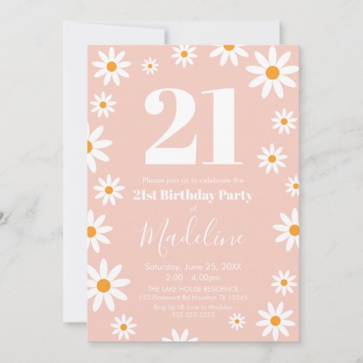 Invitación Daisies pink Birthday Party Invitation  (Devant)