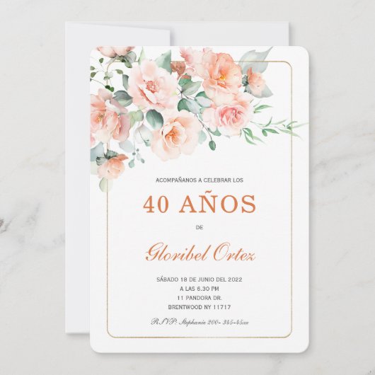 Invitación de 40 Años Mujer Kaart (Voorkant)
