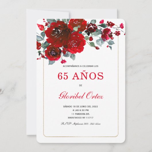Invitación de 65 Años Mujer Kaart (Voorkant)