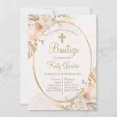 Invitación de bautismo bloemenboho en español kaart (Voorkant)