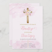 Invitación de bautismo blush roze kaart (Voorkant / Achterkant)