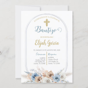 Invitación de bautismo floral azul en español invi kaart