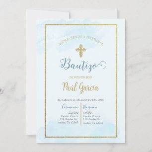 Invitación de bautismo kleur azul en español kaart