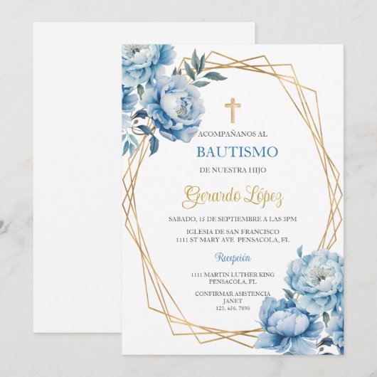 Invitación de bautismo para niño kaart (Voorkant / Achterkant)