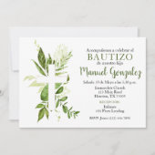 Invitación de Bautizo de Niño Verde con Cruz Kaart (Voorkant)