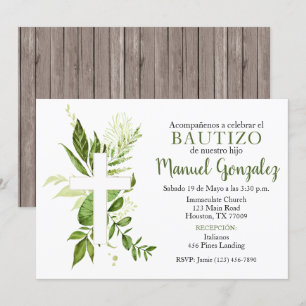 Invitación de Bautizo de Niño Verde con Cruz Kaart