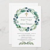 Invitacion De Bautizo Eucalyptus Invitation espagn (Devant / Derrière)