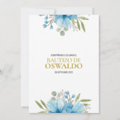 Invitación de bautizo flores azul y verde kaart (Achterkant)