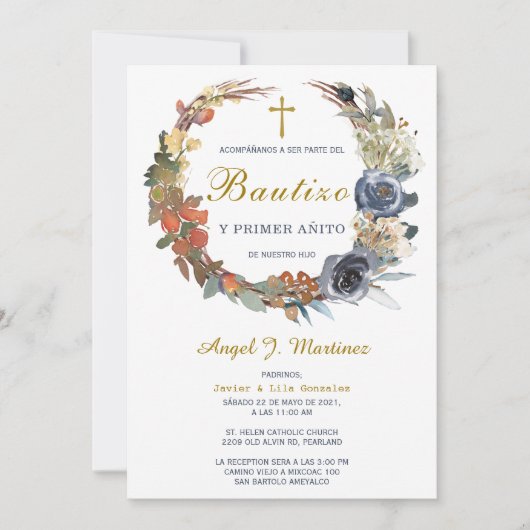 Invitación de Bautizo Y Primer Añito Invitation (Devant)