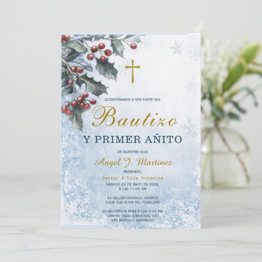 Invitación de Bautizo Y Primer Añito Kaart (Staand voorkant)