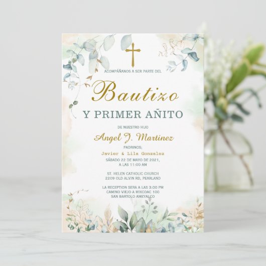Invitación de Bautizo Y Primer Añito Kaart (Staand voorkant)
