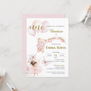 Invitación de Bautizo y primer año en español Kaart