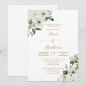 Invitación de boda con flor blanca kaart (Voorkant / Achterkant)