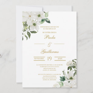 Invitación de boda con flor blanca kaart