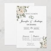 Invitación de boda con flor blanca kaart (Voorkant / Achterkant)