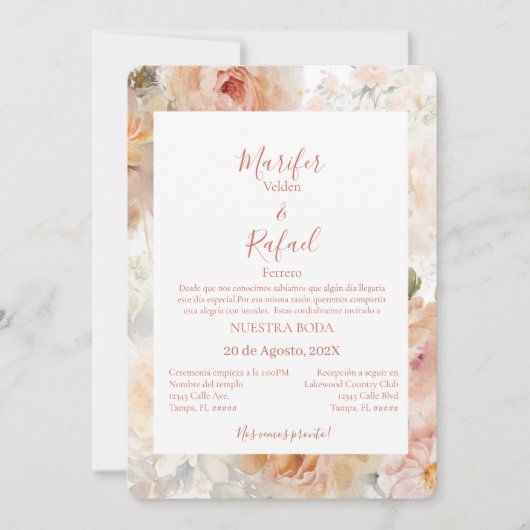 Invitación de boda con rosas kaart (Voorkant)